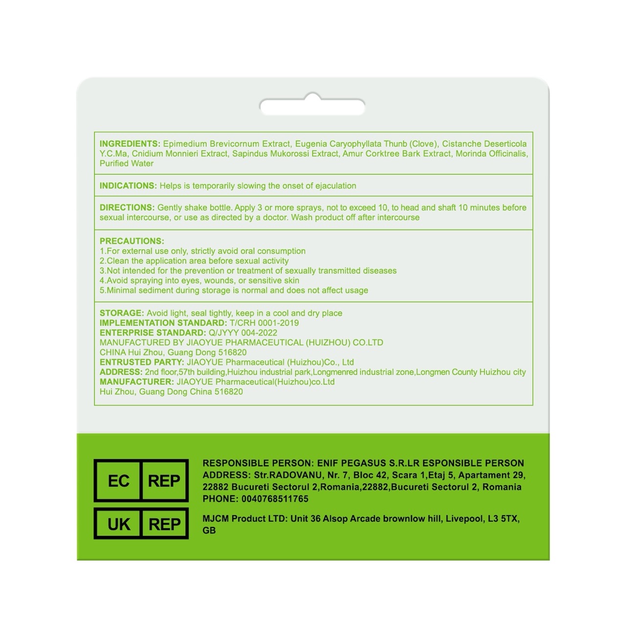 PROLONG TIME-SPRAY package label facts